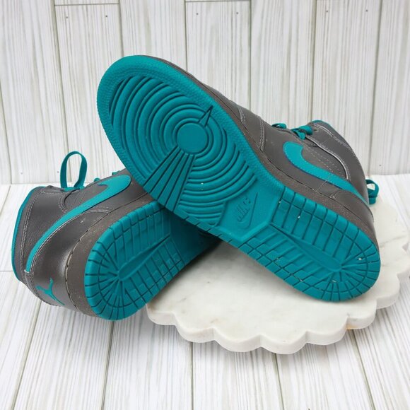 Nike Air Jordan 1 Mid Dark Metallic Grey And Teal 555112-027 Size 6.5Y - Picture 7 of 9